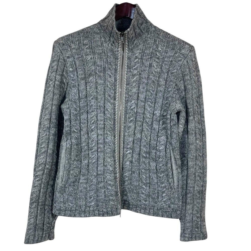 John Varvatos Cable Knit Cardigan Mens M Wool Alpaca Full Zip Chunky Sweater